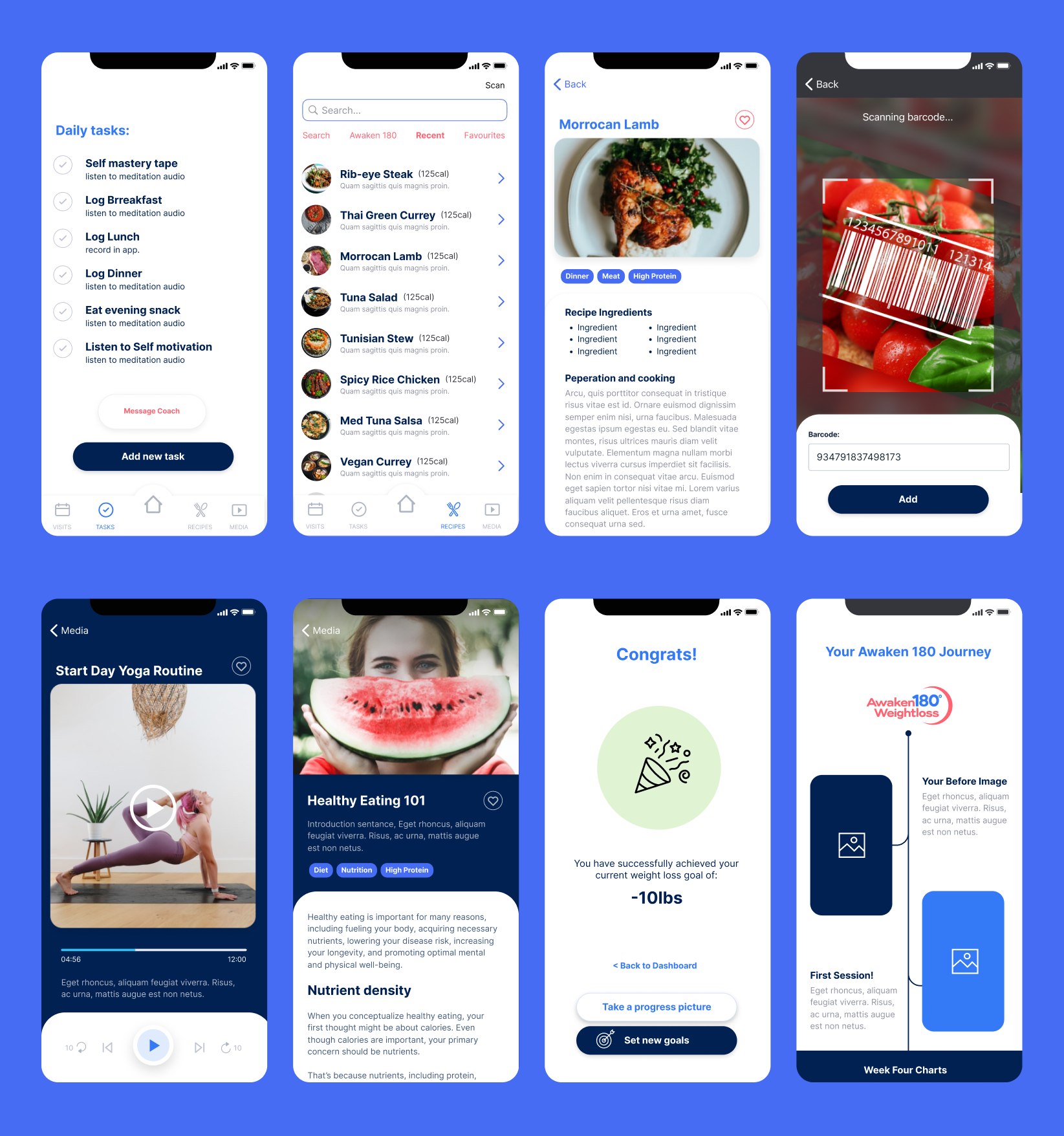 Awaken180 — dnevni taskovi, recepti, skener barkoda, media, čestitka i journey timeline