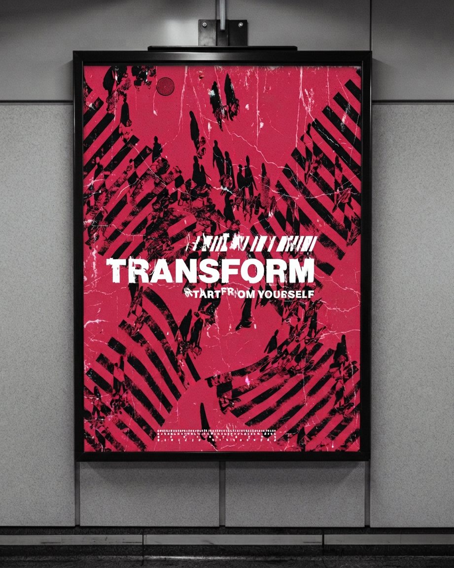 Transform — poster, ljudi na pešačkom prelazu u crveno-crnom