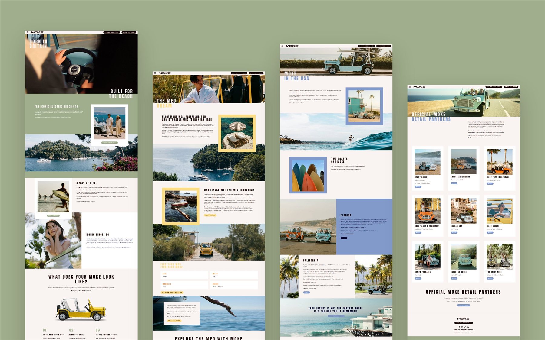 Moke — dizajn stranica: Home, The Med, The USA i Retail Partners