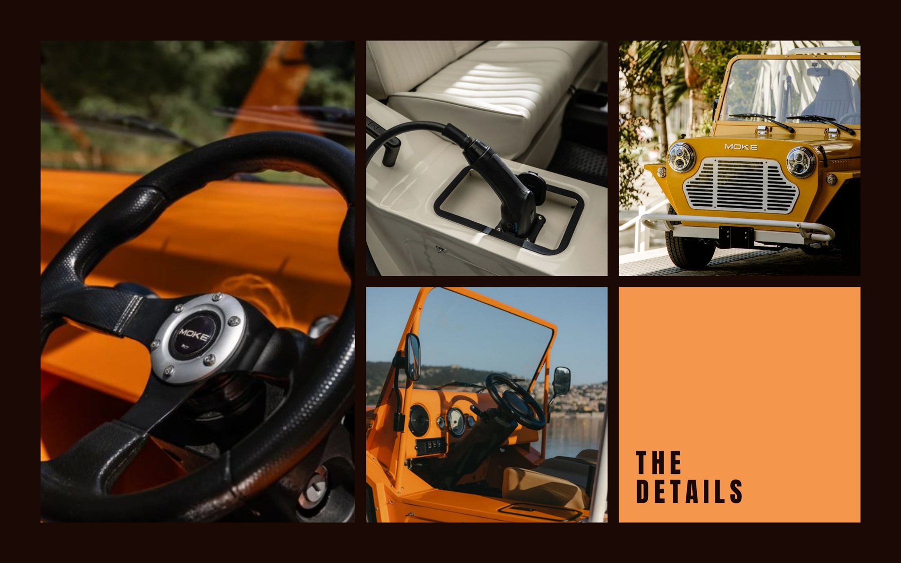 Moke — The Details: volan, punjač, sedišta i prednji deo vozila