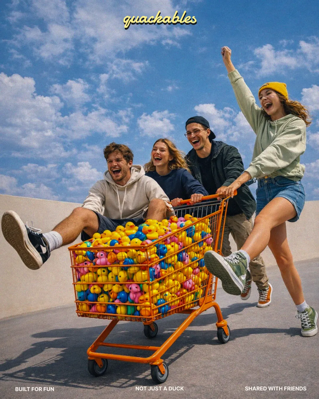 Quackables — grupa prijatelja gura kolica puna gumenih patki